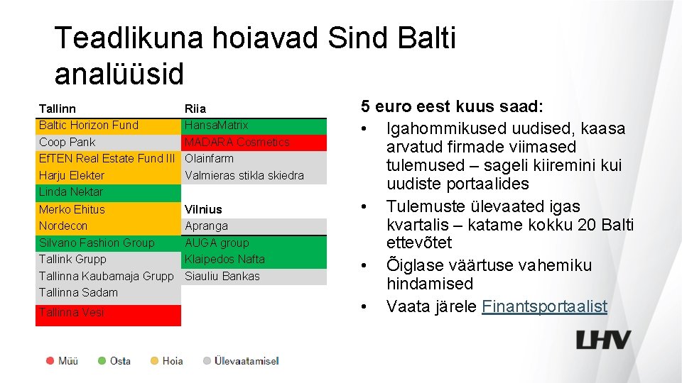 Teadlikuna hoiavad Sind Balti analüüsid Tallinn Baltic Horizon Fund Coop Pank Ef. TEN Real