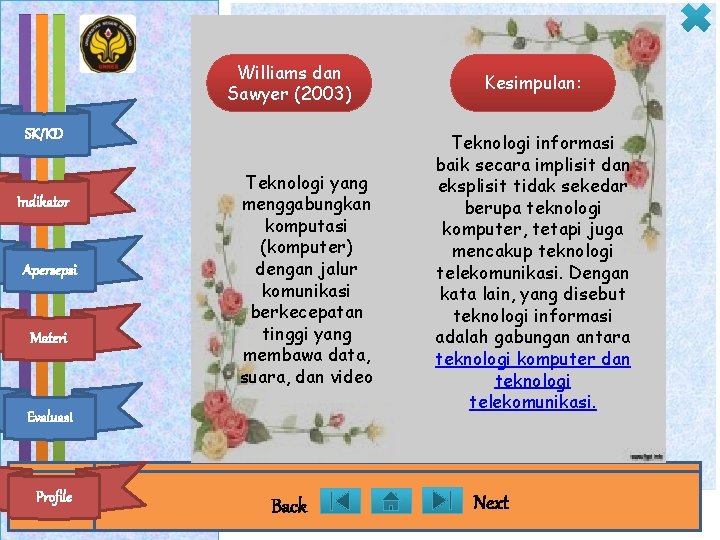 Williams dan Sawyer (2003) SK/KD Indikator Apersepsi Materi Teknologi yang menggabungkan komputasi (komputer) dengan