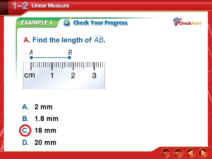 A. 2 mm B. 1. 8 mm C. 18 mm D. 20 mm 