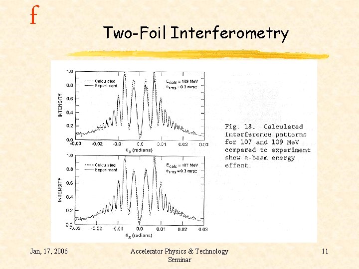 f Jan, 17, 2006 Two-Foil Interferometry Accelerator Physics & Technology Seminar 11 