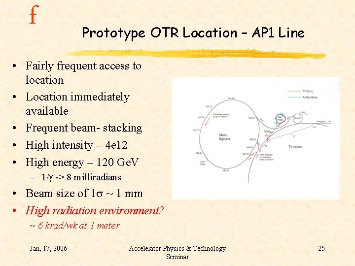 f Prototype OTR Location – AP 1 Line • Fairly frequent access to location