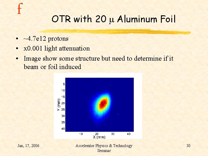 f OTR with 20 m Aluminum Foil • ~4. 7 e 12 protons •