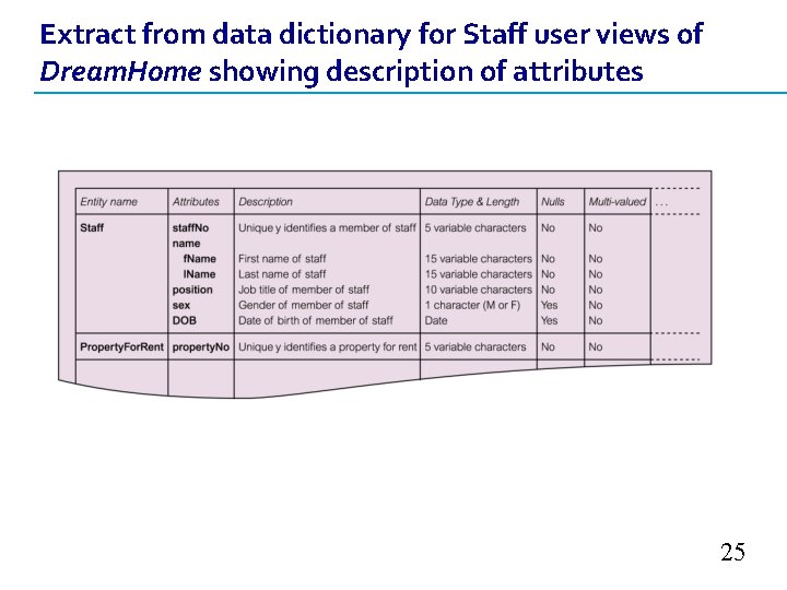 Extract from data dictionary for Staff user views of Dream. Home showing description of