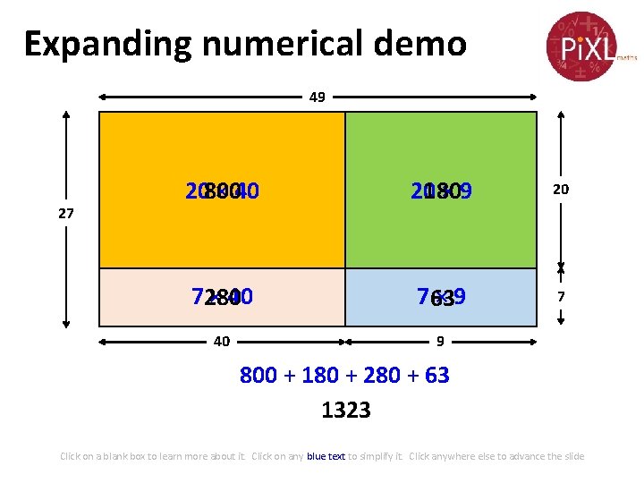 Expanding numerical demo 49 27 20800 × 40 20180 × 9 20 7280 ×