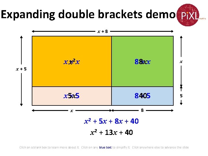 Expanding double brackets demo x+8 x+5 x x× 2 x 88 x ×x x