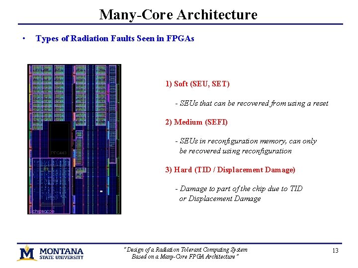 Many-Core Architecture • Types of Radiation Faults Seen in FPGAs 1) Soft (SEU, SET)