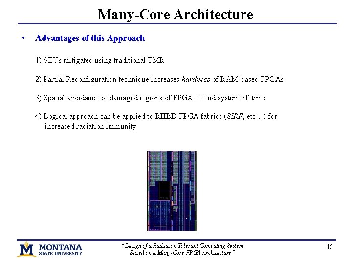Many-Core Architecture • Advantages of this Approach 1) SEUs mitigated using traditional TMR 2)