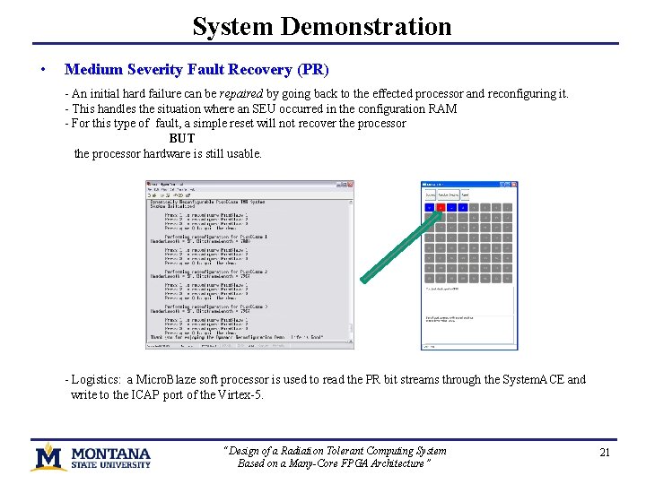 System Demonstration • Medium Severity Fault Recovery (PR) - An initial hard failure can