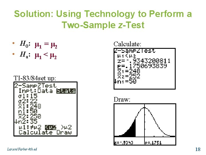 Solution: Using Technology to Perform a Two-Sample z-Test • H 0: μ 1 =