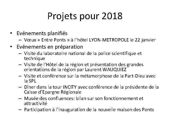 Projets pour 2018 • Evénements planifiés – Vœux « Entre Ponts » à l’hôtel