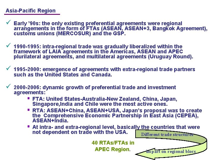 Asia-Pacific Region ü Early ’ 90 s: the only existing preferential agreements were regional
