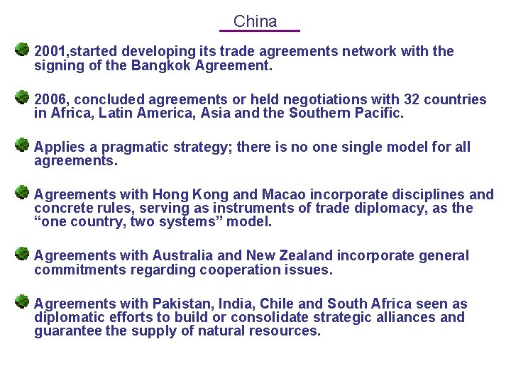 China 2001, started developing its trade agreements network with the signing of the Bangkok