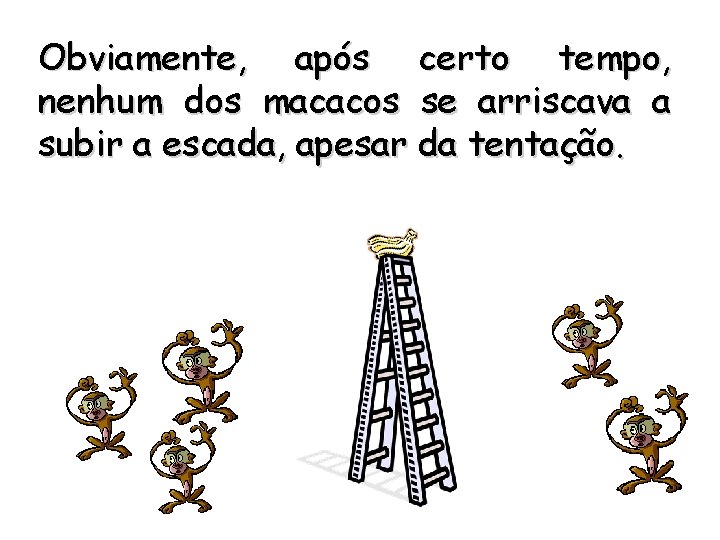 Obviamente, após certo tempo, nenhum dos macacos se arriscava a subir a escada, apesar