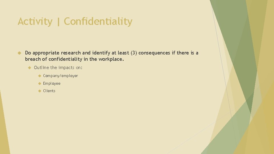 Activity | Confidentiality Do appropriate research and identify at least (3) consequences if there