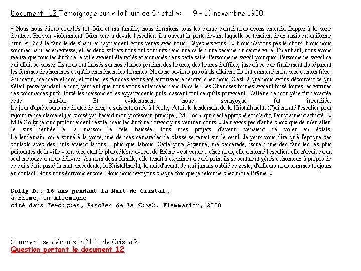 Document 12 Témoignage sur « la Nuit de Cristal » : 9 – 10