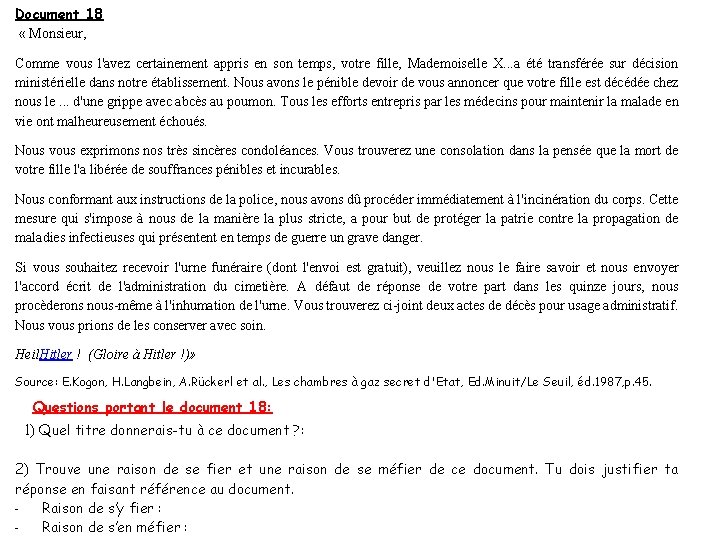 Document 18 « Monsieur, Comme vous l'avez certainement appris en son temps, votre fille,