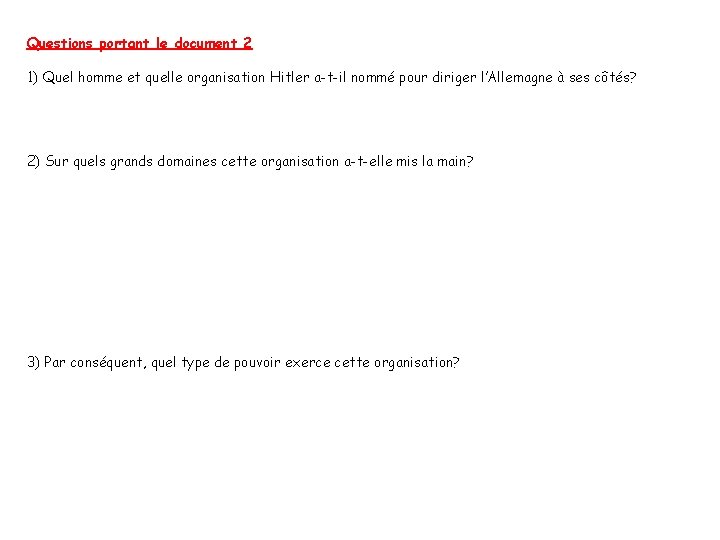 Questions portant le document 2 1) Quel homme et quelle organisation Hitler a-t-il nommé