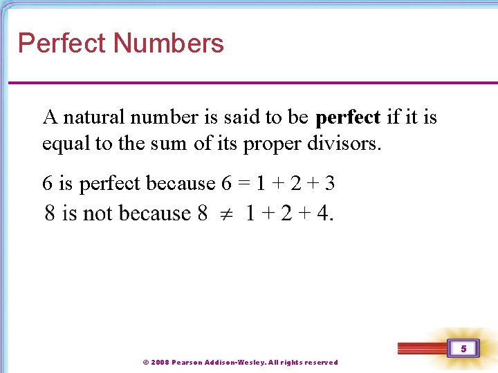 Perfect Numbers A natural number is said to be perfect if it is equal