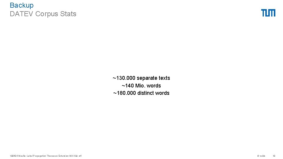 Backup DATEV Corpus Stats ~130. 000 separate texts ~140 Mio. words ~180. 000 distinct