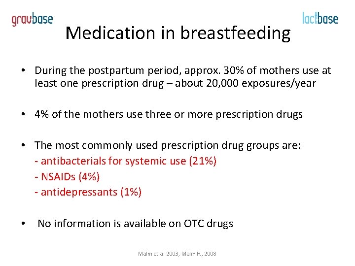 Medication in breastfeeding • During the postpartum period, approx. 30% of mothers use at