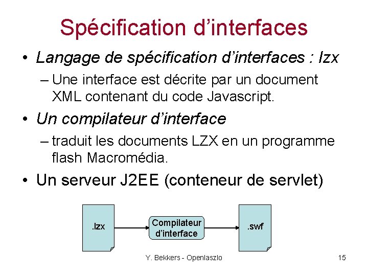 Spécification d’interfaces • Langage de spécification d’interfaces : lzx – Une interface est décrite