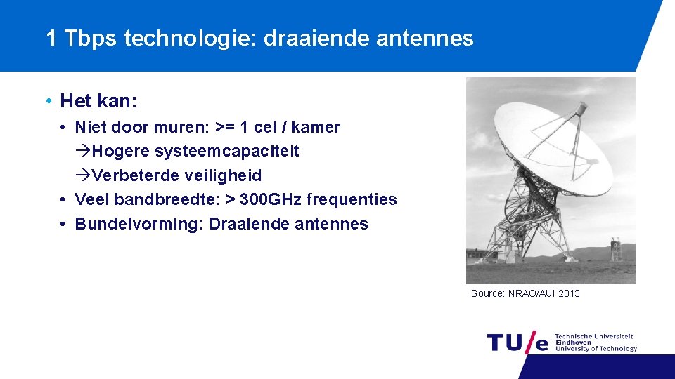 1 Tbps technologie: draaiende antennes • Het kan: • Niet door muren: >= 1