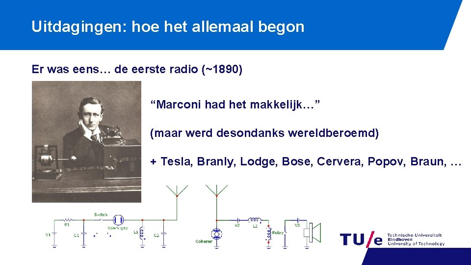 Uitdagingen: hoe het allemaal begon Er was eens… de eerste radio (~1890) “Marconi had