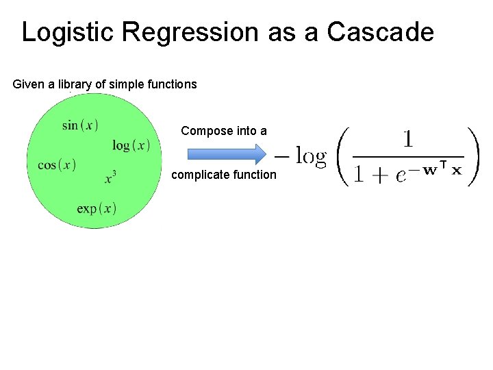 Logistic Regression as a Cascade Given a library of simple functions Compose into a