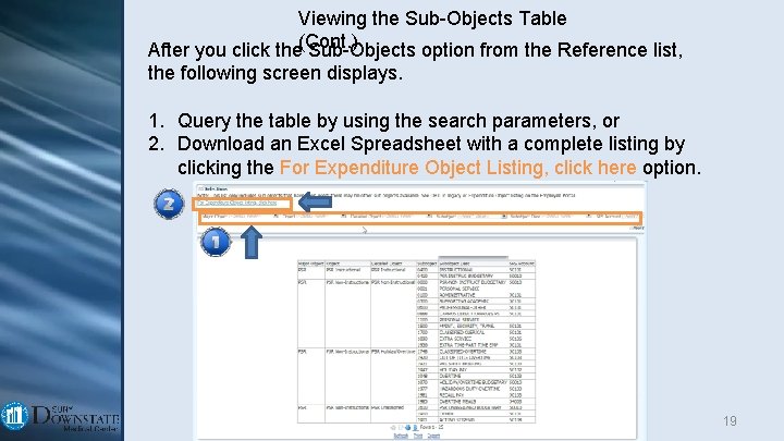 Viewing the Sub-Objects Table After you click the(Cont. ) Sub-Objects option from the Reference