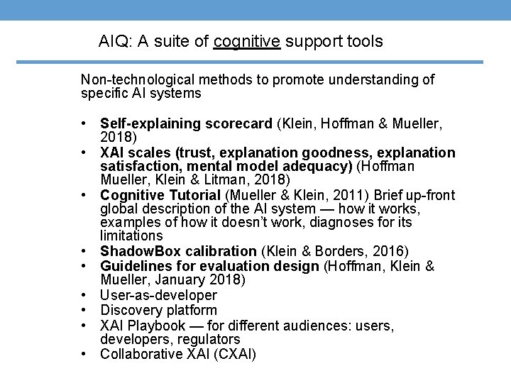 AIQ: A suite of cognitive support tools Non-technological methods to promote understanding of specific