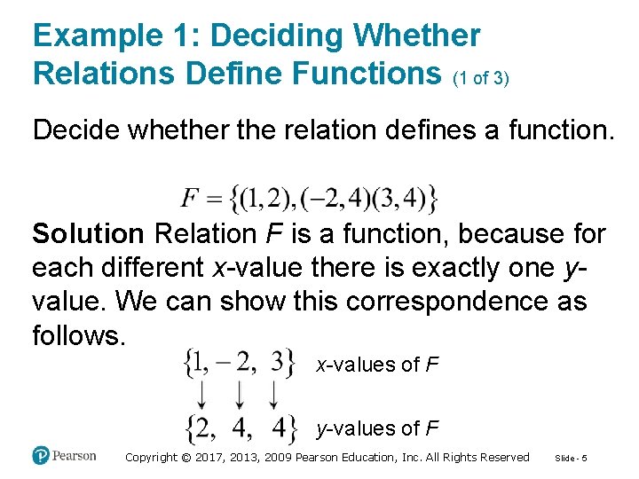 Example 1: Deciding Whether Relations Define Functions (1 of 3) Decide whether the relation