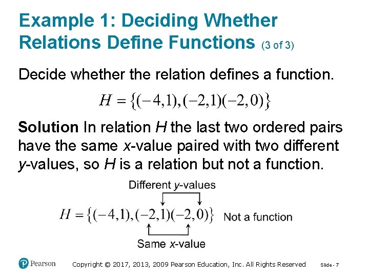 Example 1: Deciding Whether Relations Define Functions (3 of 3) Decide whether the relation