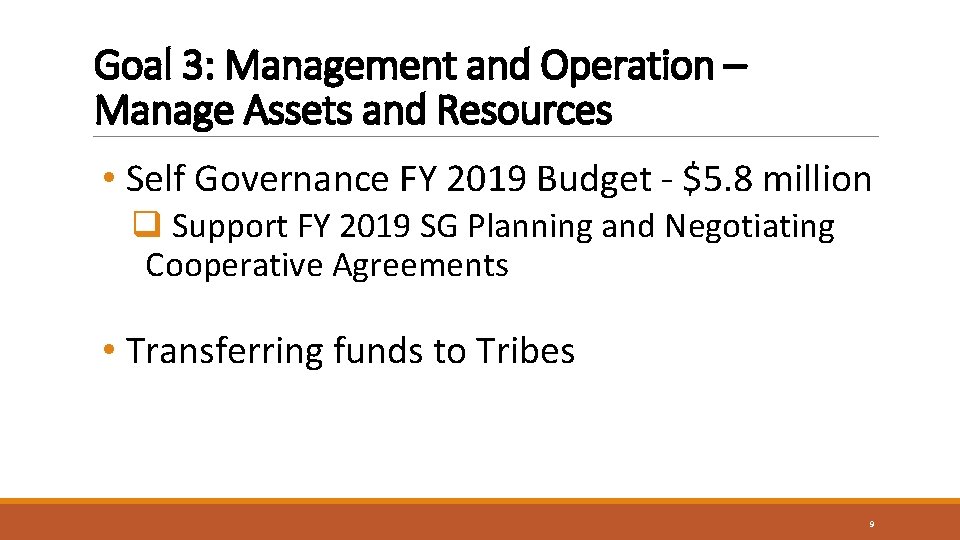 Goal 3: Management and Operation – Manage Assets and Resources • Self Governance FY