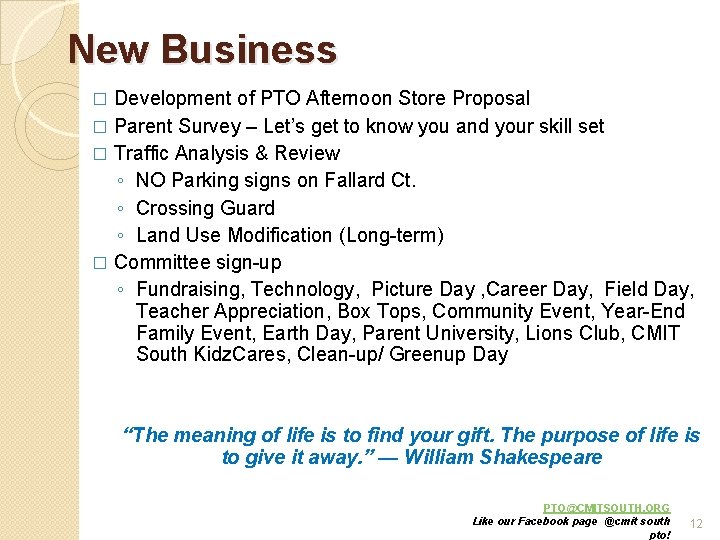 New Business Development of PTO Afternoon Store Proposal � Parent Survey – Let’s get