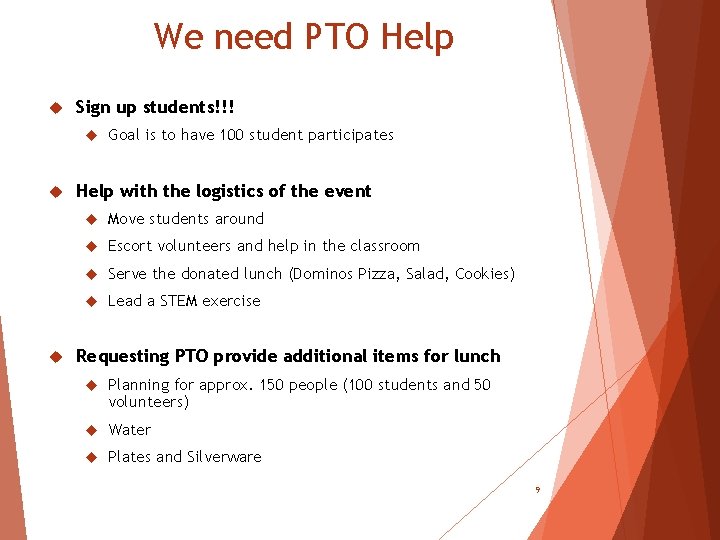 We need PTO Help Sign up students!!! Goal is to have 100 student participates