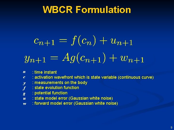 WBCR Formulation n c y f g u w : time instant : activation