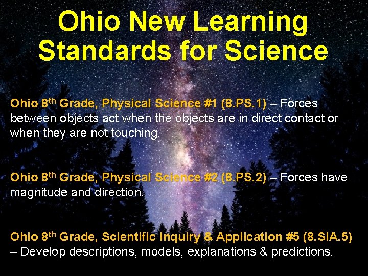 Ohio New Learning Standards for Science Ohio 8 th Grade, Physical Science #1 (8.