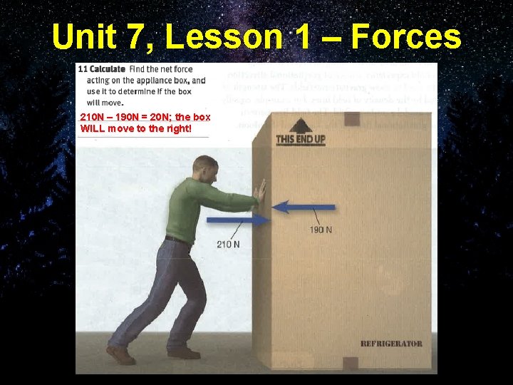 Unit 7, Lesson 1 – Forces 210 N – 190 N = 20 N;