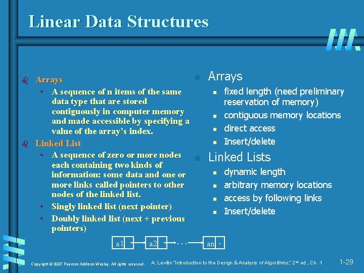 Linear Data Structures b b n Arrays • A sequence of n items of