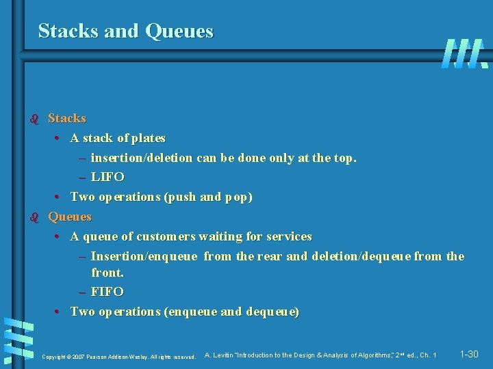 Stacks and Queues b b Stacks • A stack of plates – insertion/deletion can