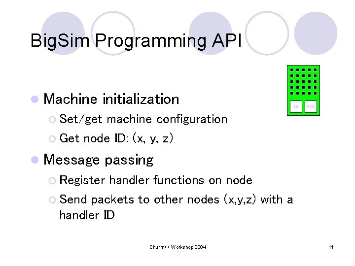 Big. Sim Programming API l Machine initialization in out ¡ Set/get machine configuration ¡