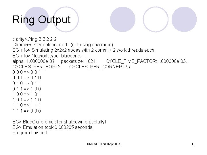 Ring Output clarity>. /ring 2 2 2 Charm++: standalone mode (not using charmrun) BG