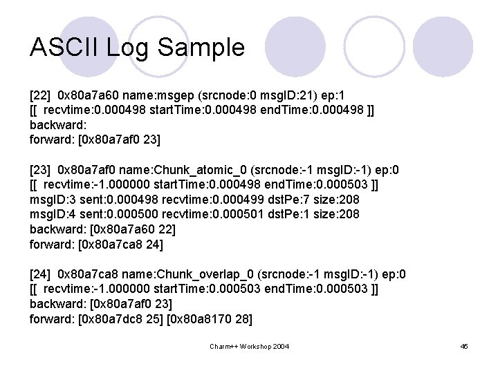 ASCII Log Sample [22] 0 x 80 a 7 a 60 name: msgep (srcnode: