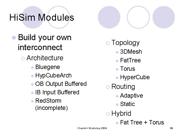 Hi. Sim Modules l Build your own interconnect ¡ Topology 3 DMesh l Fat.