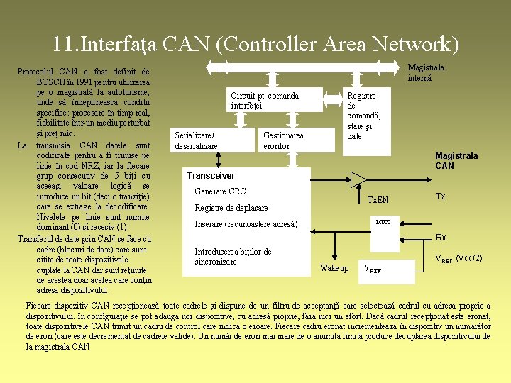 11. Interfaţa CAN (Controller Area Network) Protocolul CAN a fost definit de BOSCH în