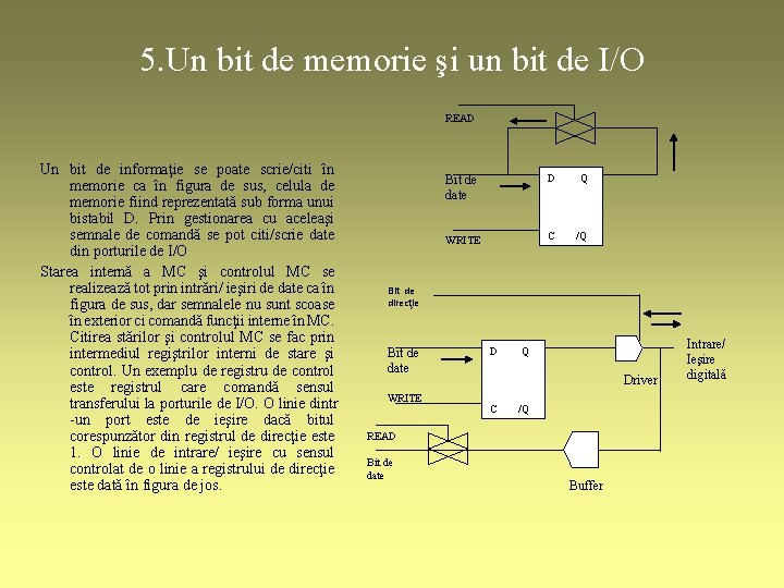 5. Un bit de memorie şi un bit de I/O READ Un bit de