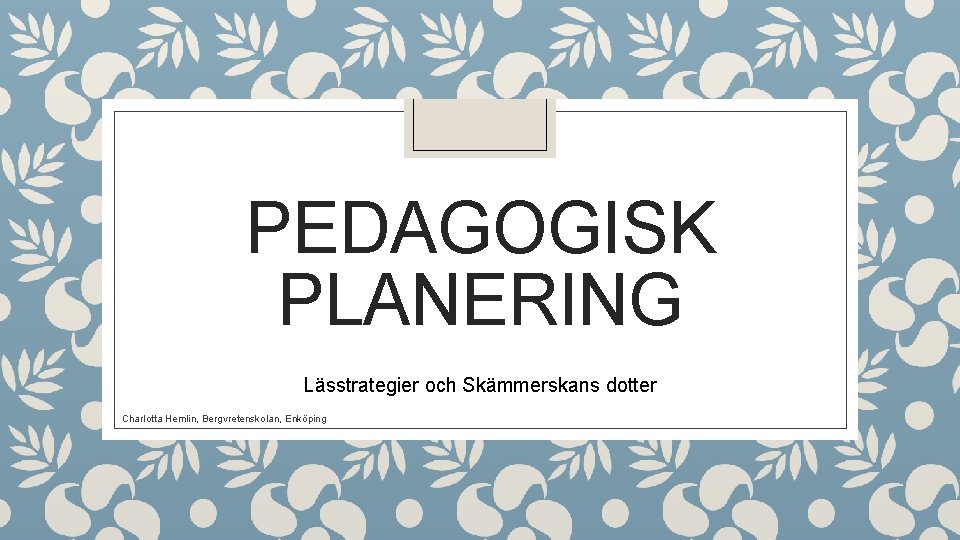 PEDAGOGISK PLANERING Lässtrategier och Skämmerskans dotter Charlotta Hemlin, Bergvretenskolan, Enköping 
