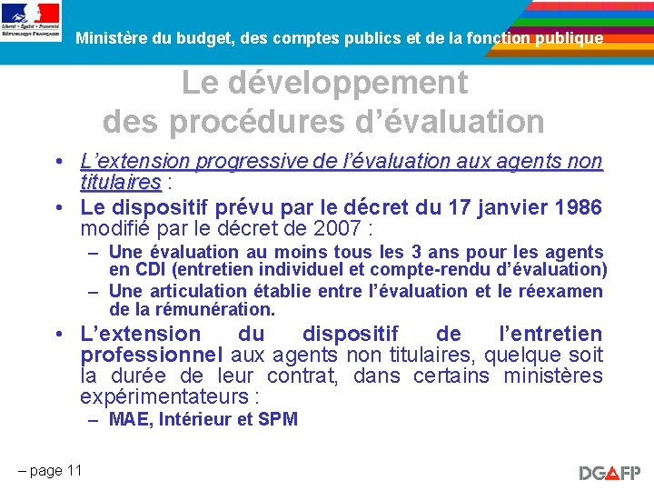 Ministère du budget, des comptes publics et de la fonction publique Le développement des