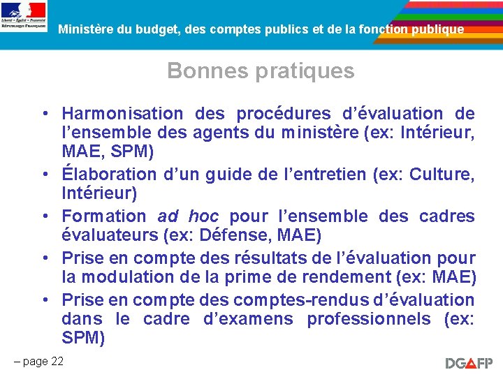 Ministère du budget, des comptes publics et de la fonction publique Bonnes pratiques •