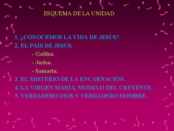 ESQUEMA DE LA UNIDAD 1. ¿CONOCEMOS LA VIDA DE JESÚS? 2. EL PAÍS DE